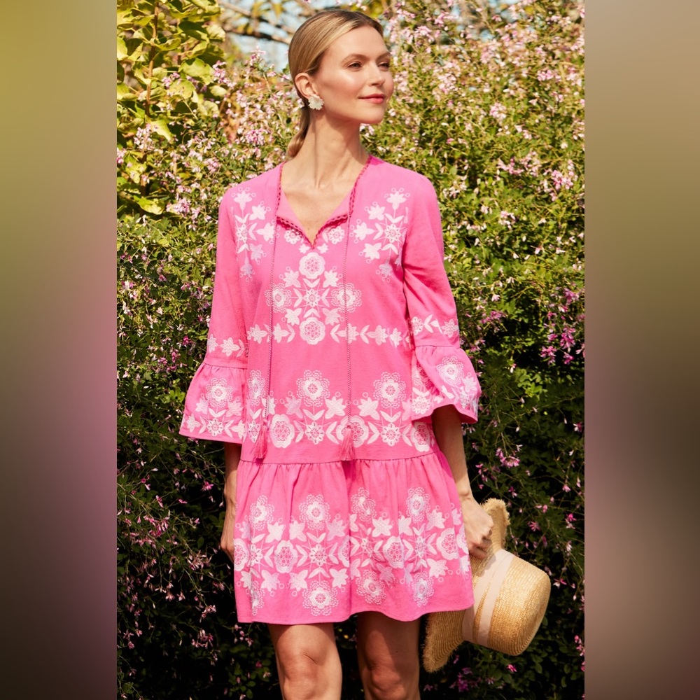 Tyler Boe Holly Embroidered Cotton Skimmer Dress In Cheeky Pink Size S Nwt